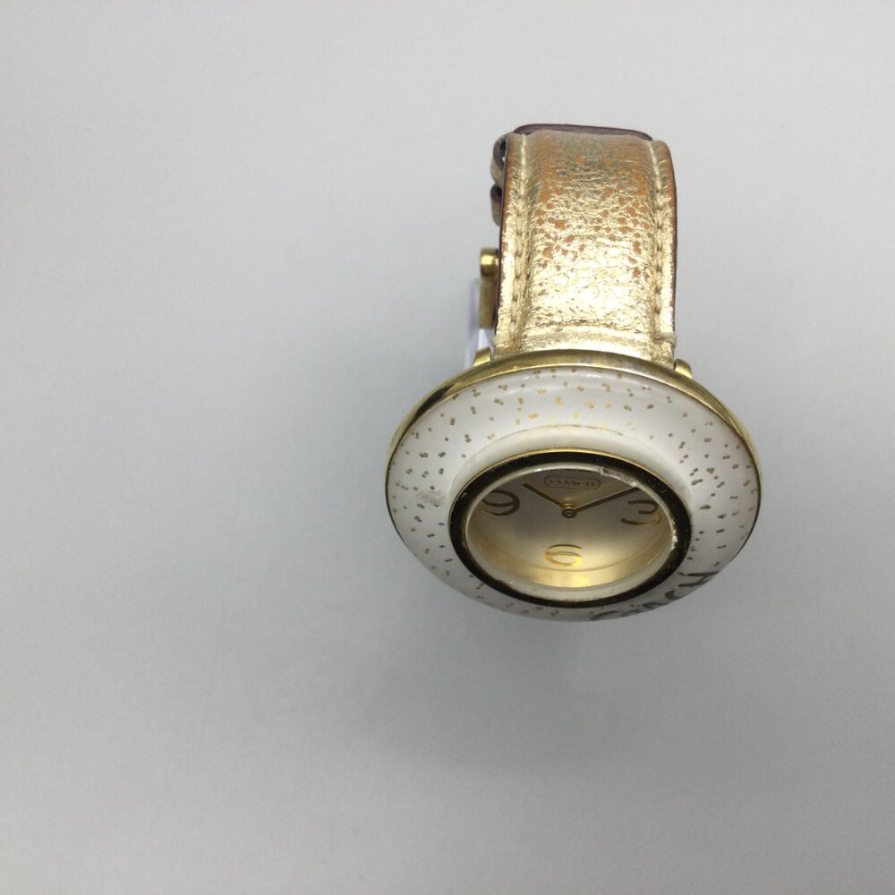 Vintage Coach Watch Women 45mm Gold Tone Glitter Bezel Leather Band New Battery - Picture 3 of 15
